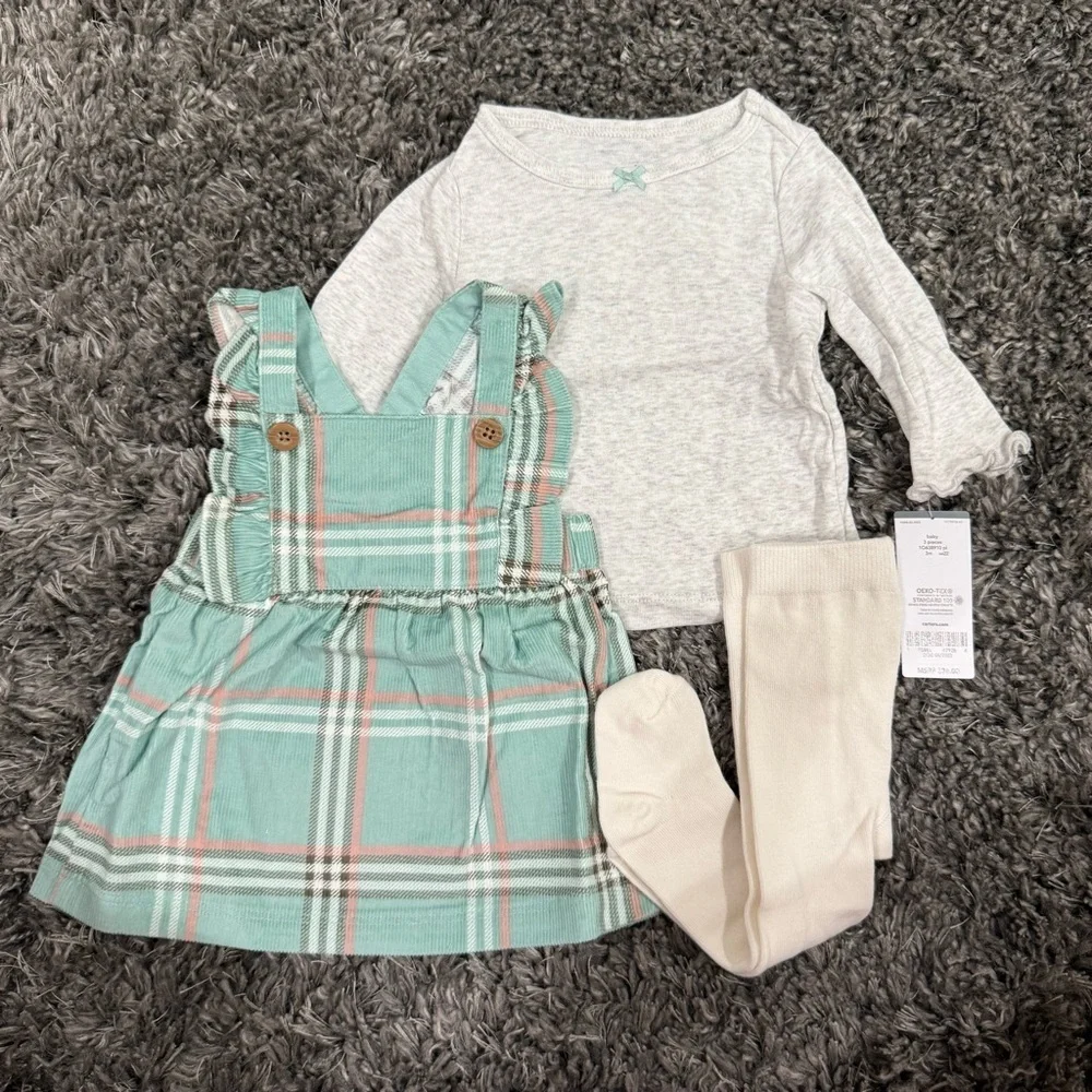 Carter's Baby Girls Long Sleeve Jumper, Top and Tights in Green​​​​